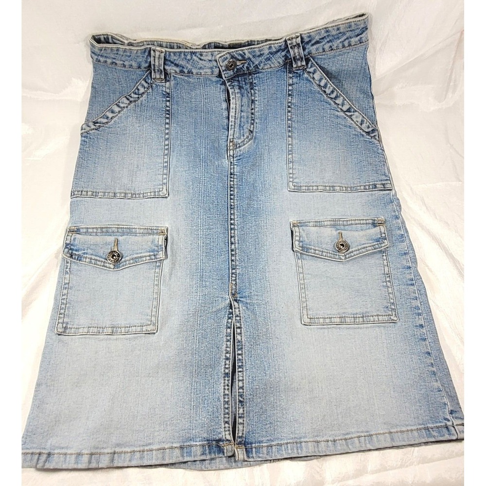 Vintage Santana Jeans Denim Distressed Cargo Pockets Knee Length Skirt - Sz 9/30
